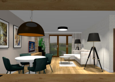 Wykończenie pod klucz mieszkania o powierzchni 53,8 m2 – salon z aneksem